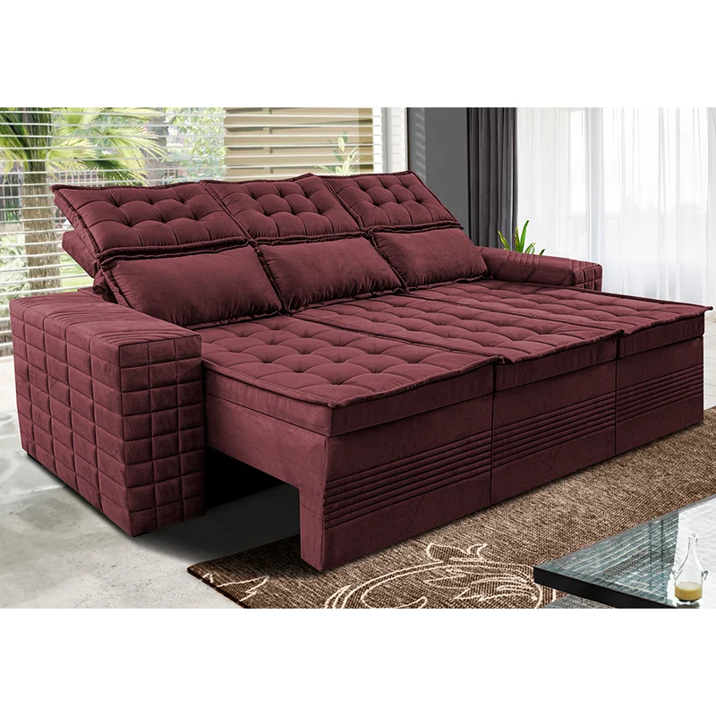 Sofá 3 Lugares Retrátil e Reclinável Cama inBox Senses 2,00m Velusoft Vinho / 2,00m