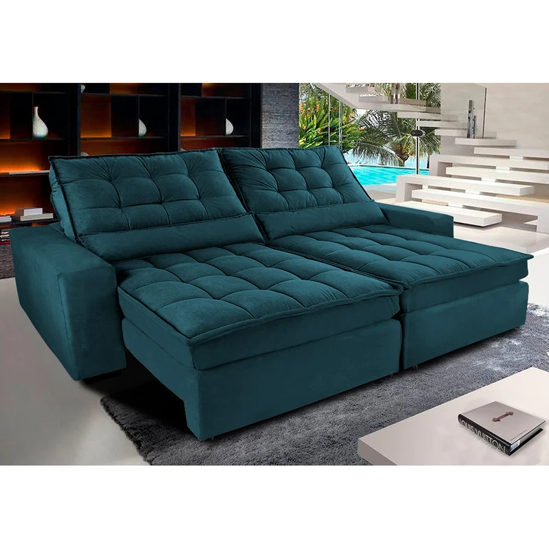 Sofá Retrátil e Reclinável com Molas Ensacadas Cama inBox Gold Tecido Suede Velusoft Petróleo / 2,72m