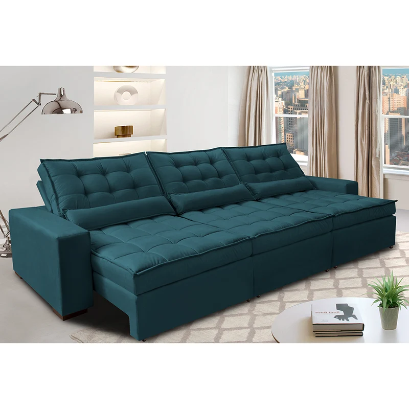 Sofá Retrátil e Reclinável com Molas Ensacadas Cama inBox Gold Tecido Suede Velusoft Petróleo / 3,52m