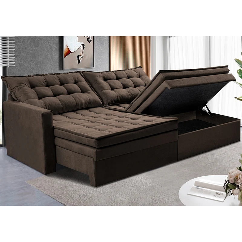 Sofá Sem Caixa Retrátil Baú Cama inBox Secret Suede Velusoft Café / 1,80m