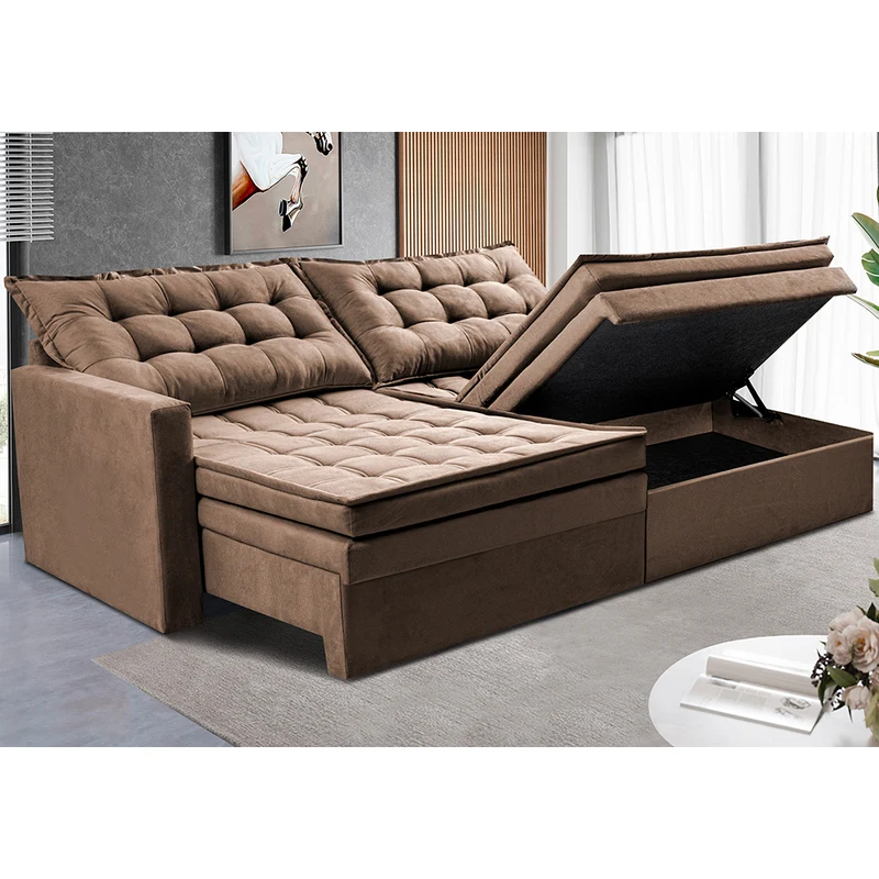 Sofá Sem Caixa Retrátil Baú Cama inBox Secret Suede Velusoft Castor / 1,80m