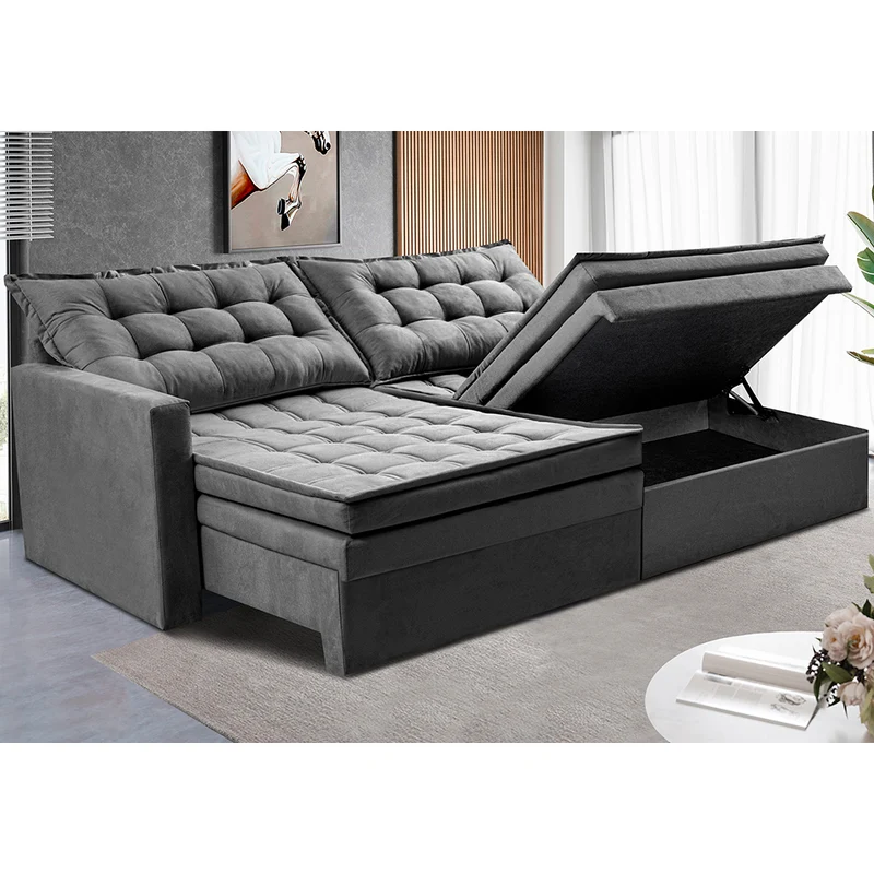 Sofá Sem Caixa Retrátil Baú Cama inBox Secret Suede Velusoft Cinza / 1,80m