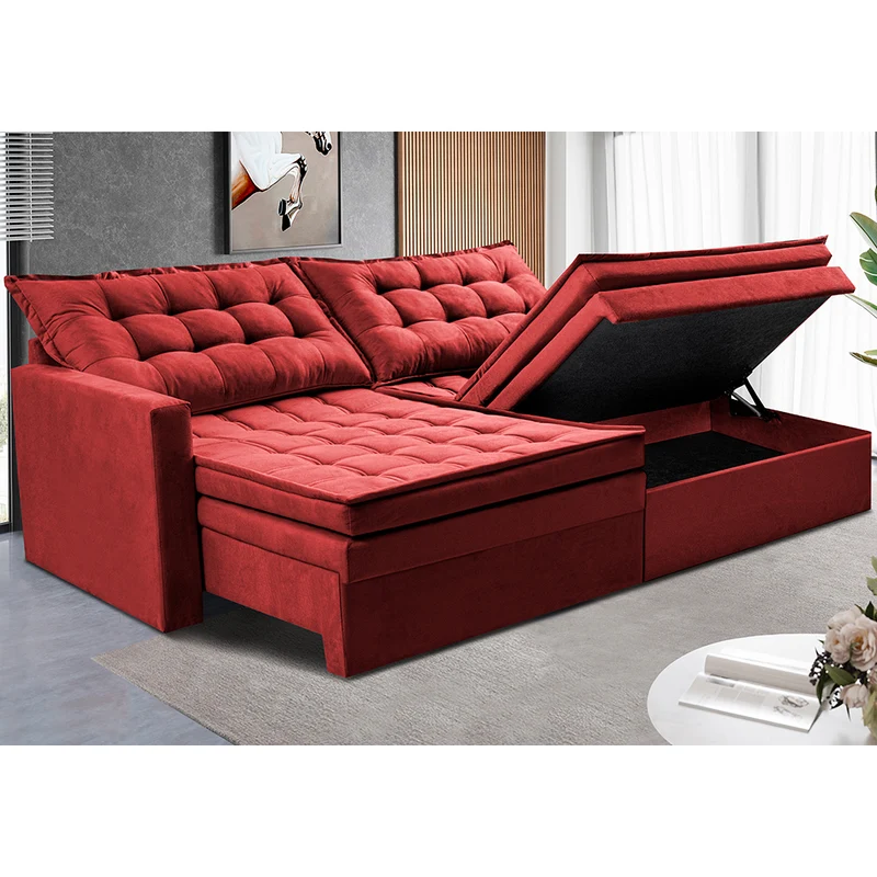 Sofá Sem Caixa Retrátil Baú Cama inBox Secret Suede Velusoft Vermelho / 1,60m