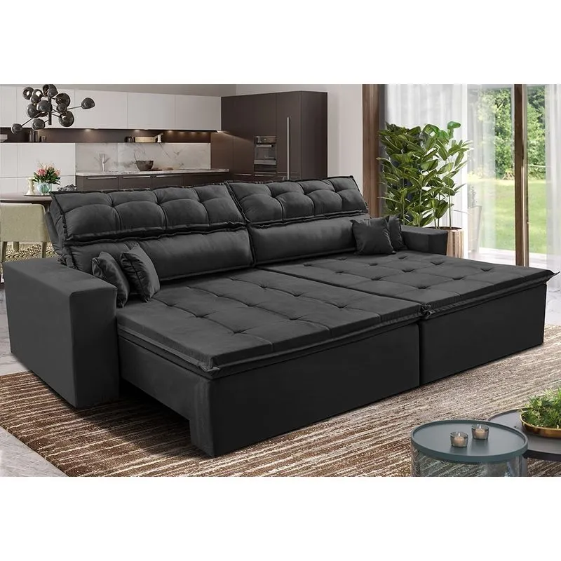 Sofá Retrátil e Reclinável 1,82m Luxos Cama inBox Velusoft Preto