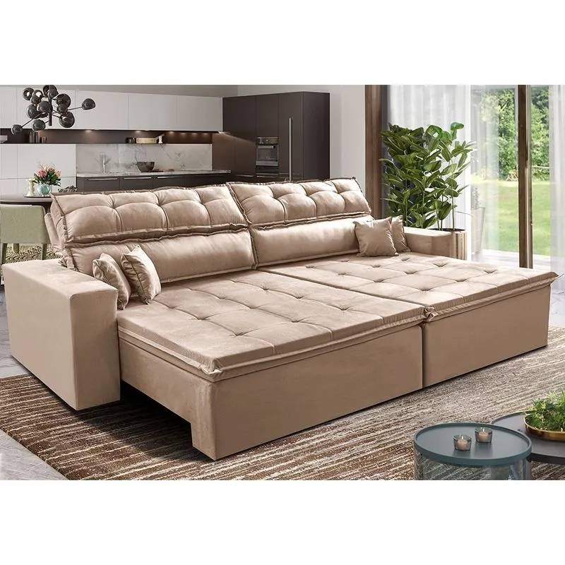 Sofá Retrátil e Reclinável 2,02m Luxos Cama inBox Velusoft Bege
