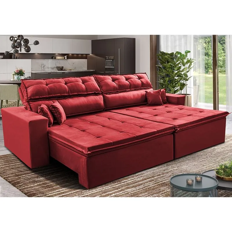 Sofá Retrátil e Reclinável 2,32m Luxos Cama inBox Velusoft Vermelho
