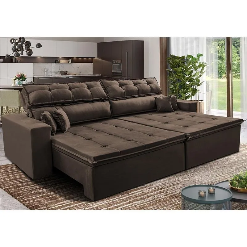 Sofá Retrátil e Reclinável 2,72m Luxos Cama inBox Velusoft Café