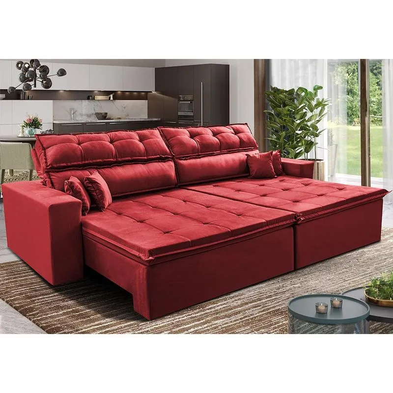 Sofá Retrátil e Reclinável 2,72m Luxos Cama inBox Velusoft Vermelho