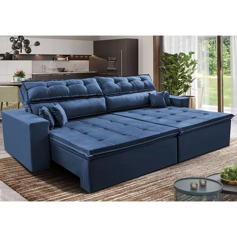 Sofá Retrátil e Reclinável 2,92m Luxos Cama inBox Velusoft Azul