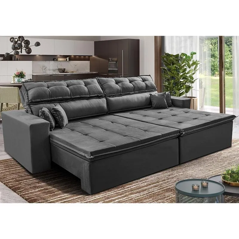 Sofá Retrátil e Reclinável 3,12m Luxos Cama inBox Velusoft Cinza