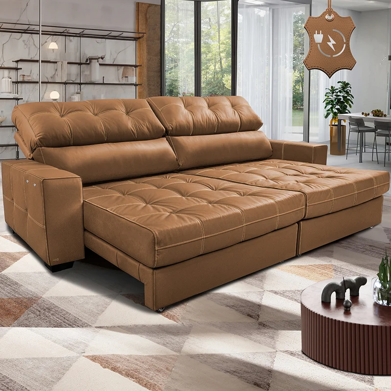 Sofá de Couro Elétrico Retrátil Molas Ensacadas Cama inBox Gran Majesty Mel / 2,95m