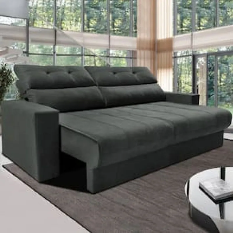 Sofá 3 lugares Cama inBox Clean com Assento Retrátil, Encosto Reclinável em Tecido Velusoft e 170cm de Largura Cinza