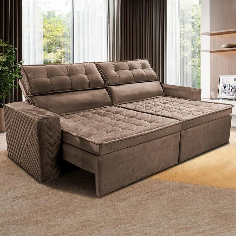 Sofá 3 Lugares Cama inBox Belém Retrátil e Reclinável Revestido em Suede Velusoft - 200cm de Largura Marrom Chocolate