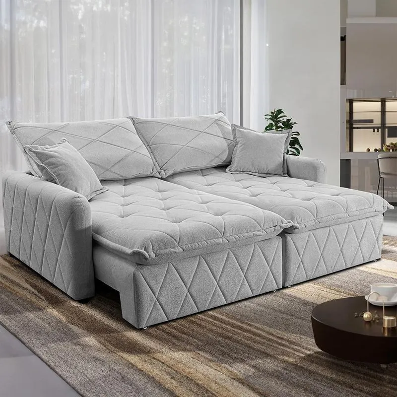 Sofá Sem Caixa Retrátil 1,80m Softgel Sublime Boucle Cinza Claro Cama Inbox