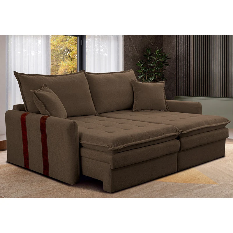 Sofá Baú Sem Caixa Retrátil SoftGel Bonnie Bouclê Cama inBox Marrom / 1,60m