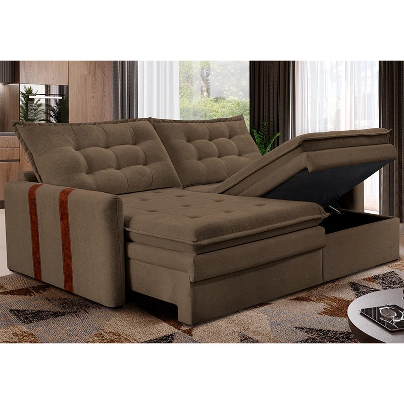 Sofá Baú Sem Caixa Retrátil SoftGel Petit Bouclê Cama inBox Marrom / 1,80m
