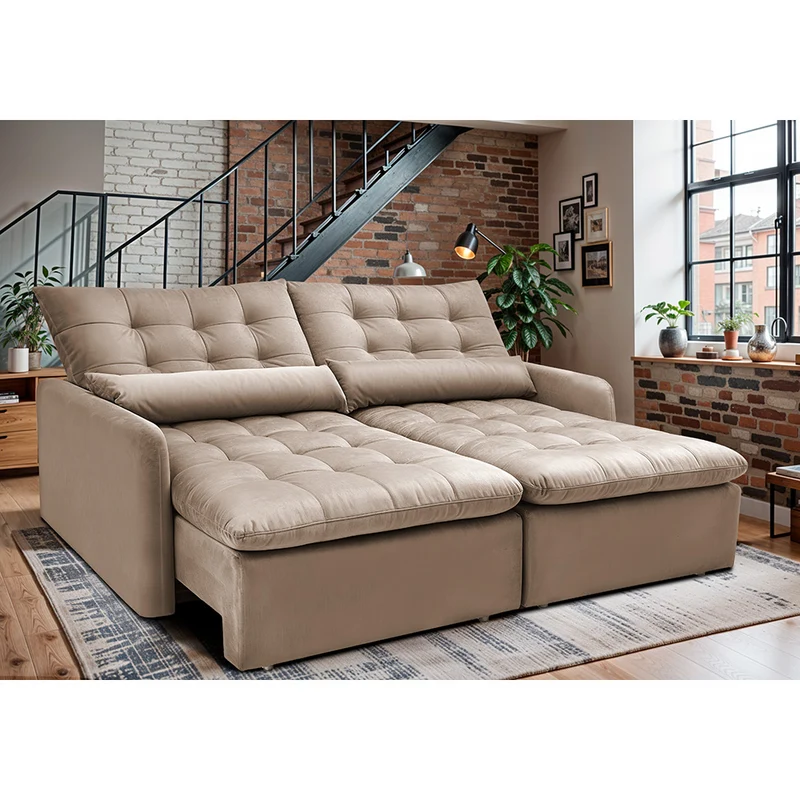 Sofá Sem Caixa Retrátil SoftGel Celeste Velusoft Cama inBox Bege / 1,60m