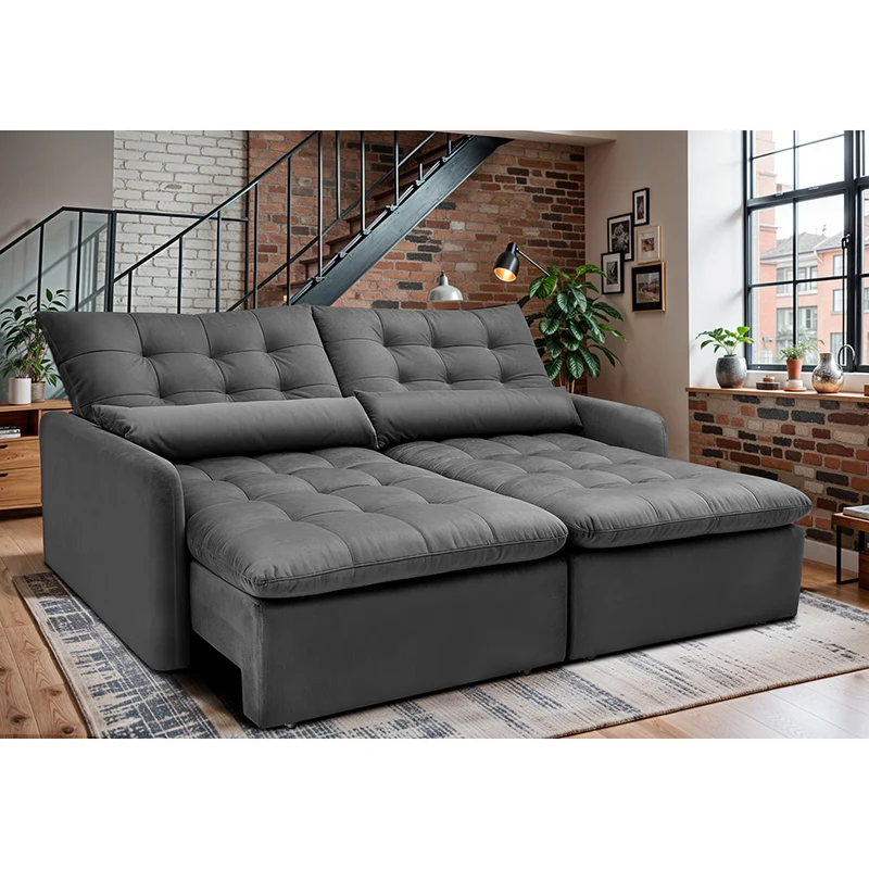Sofá Sem Caixa Retrátil SoftGel Celeste Velusoft Cama inBox Cinza / 1,60m