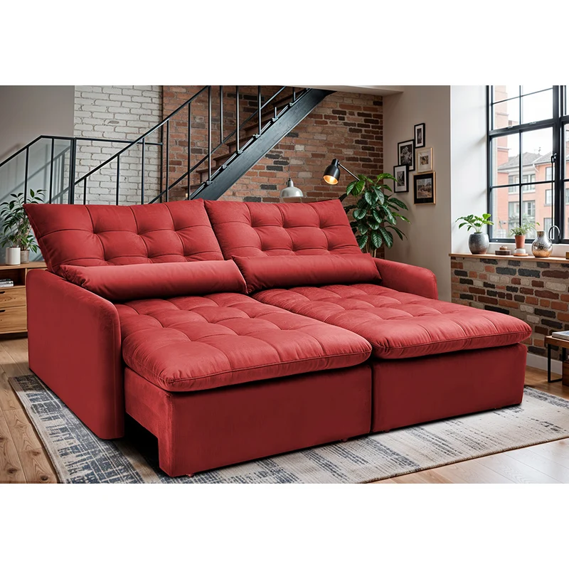 Sofá Sem Caixa Retrátil SoftGel Celeste Velusoft Cama inBox Vermelho / 1,60m