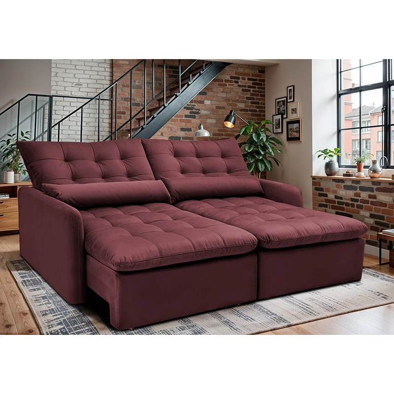 Sofá Sem Caixa Retrátil SoftGel Celeste Velusoft Cama inBox Vinho / 1,80m