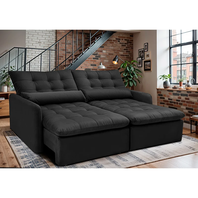 Sofá Sem Caixa Retrátil SoftGel Celeste Velusoft Cama inBox Preto / 1,80m