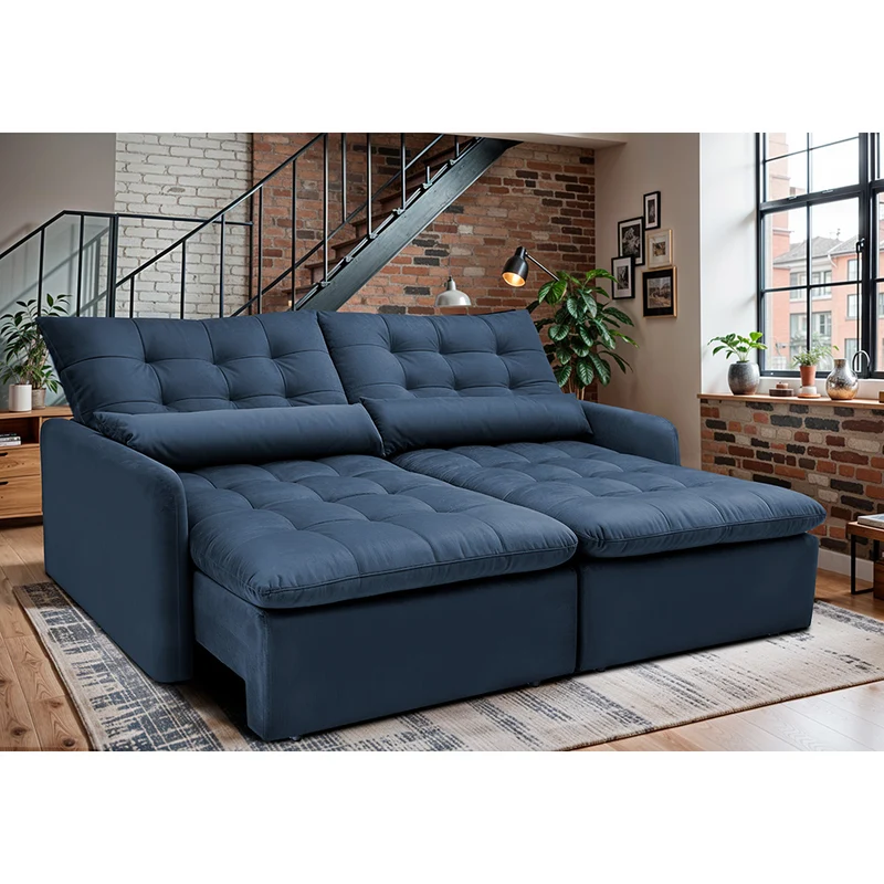 Sofá Sem Caixa Retrátil SoftGel Celeste Velusoft Cama inBox Azul / 2,00m