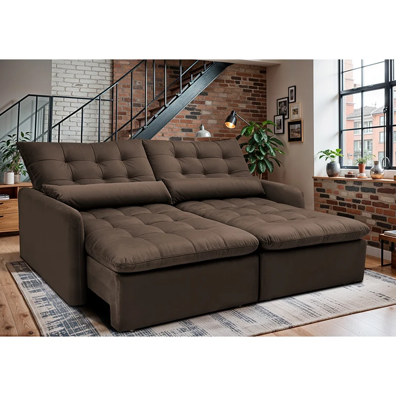 Sofá Sem Caixa Retrátil SoftGel Celeste Velusoft Cama inBox Café / 2,00m