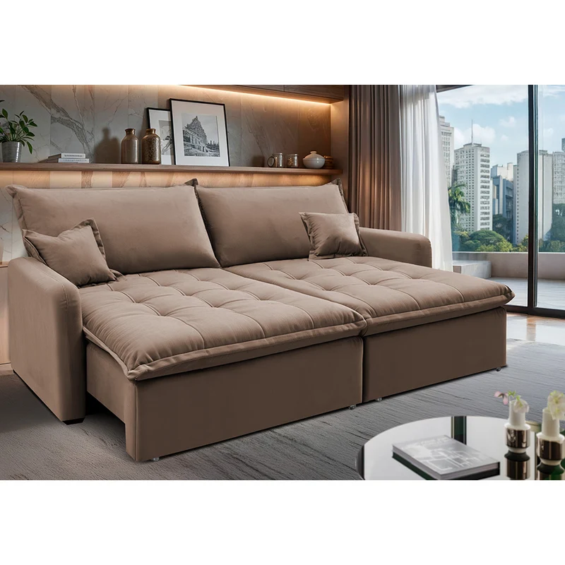 Sofá Sem Caixa Retrátil SoftGel Luna Velusoft Cama inBox Castor / 1,60m