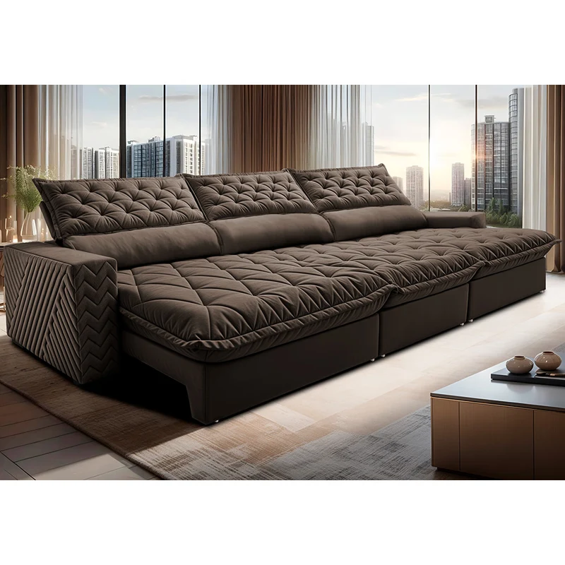 Sofá Retrátil e Reclinável Molas Ensacadas Cama inBox Spazus com Bordado 3D Café / 3,85m