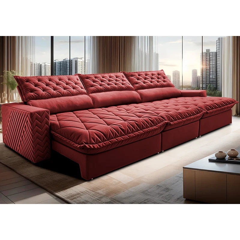 Sofá Retrátil e Reclinável Molas Ensacadas Cama inBox Spazus com Bordado 3D Vermelho / 4,15m
