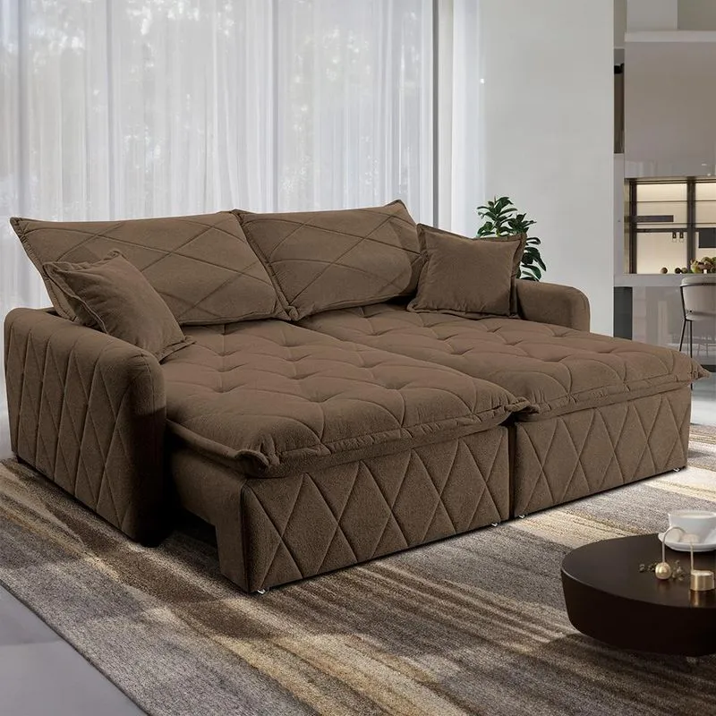 Sofá Sem Caixa Retrátil 2,00m Softgel Sublime Boucle Marrom Cama Inbox