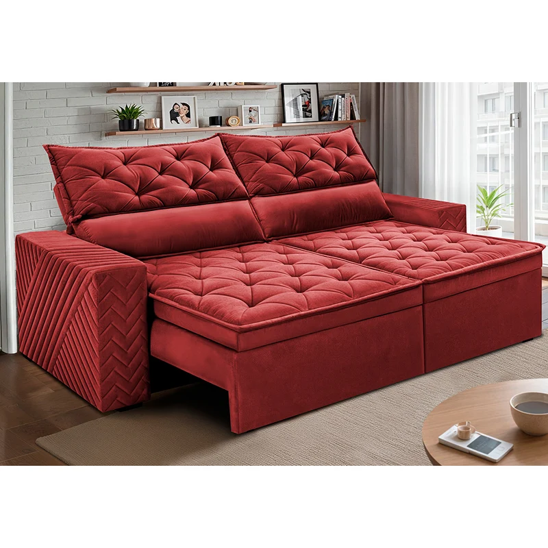 Sofá Retrátil e Reclinável Essence Velusoft Cama inBox Vermelho / 2,00m