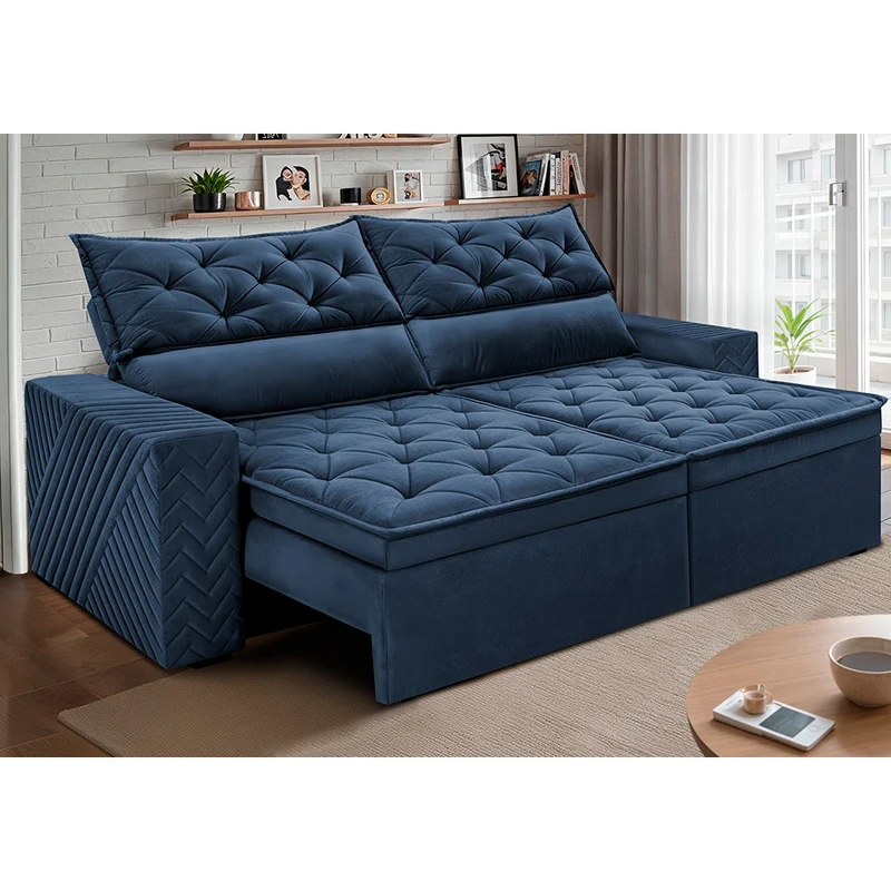 Sofá Retrátil e Reclinável Essence Velusoft Cama inBox Azul / 2,30m