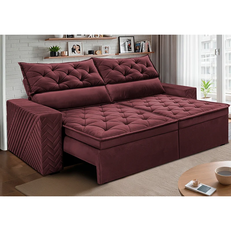Sofá Retrátil e Reclinável Essence Velusoft Cama inBox Vinho / 2,30m