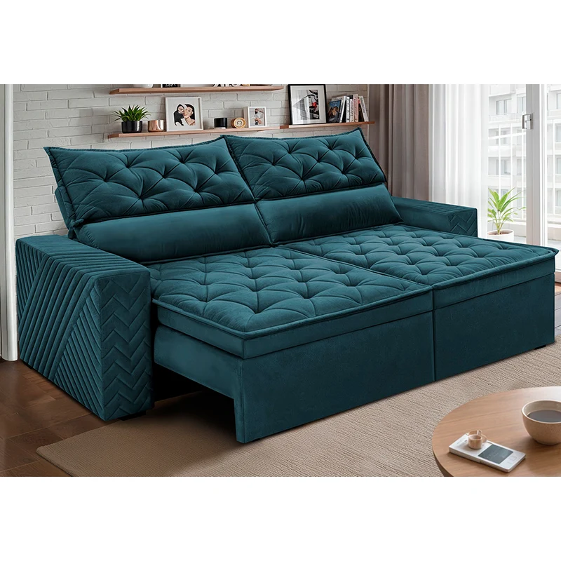 Sofá Retrátil e Reclinável Essence Velusoft Cama inBox Petróleo / 2,30m