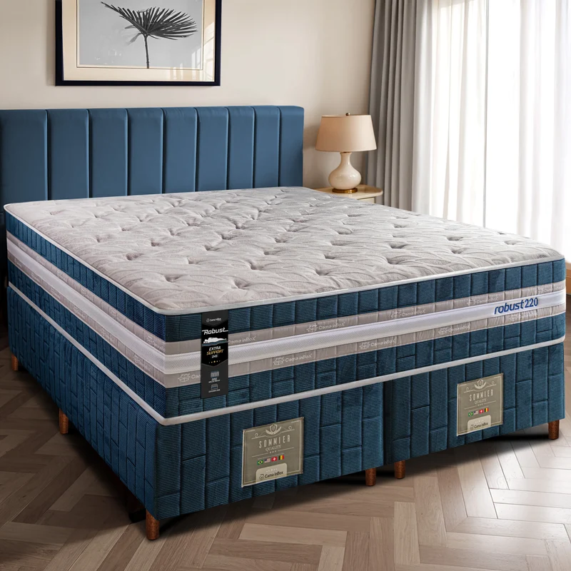 Cama Box Colchão Robust 220 + Box Molas Ensacadas e Espuma D45 Cama inBox Azul / Queen