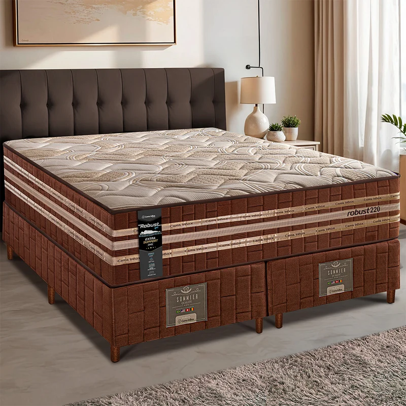 Cama Box Colchão Robust Gel 220 + Box Molas Ensacadas e Espuma D45 Cama inBox Caramelo / Casal
