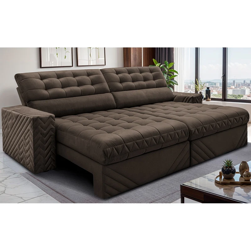 Sofá Retrátil e Reclinável Molas Ensacadas Max Spring Velusoft Cama inBox Café / 2,50m