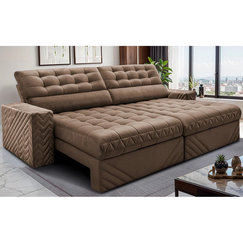 Sofá Retrátil e Reclinável Molas Ensacadas Max Spring Velusoft Cama inBox Castor / 2,70m