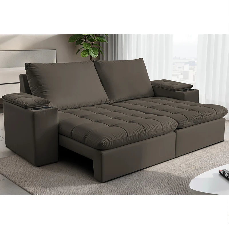 Sofá Retrátil e Reclinável Milano com Porta Copos Velupluma Cama inBox Café / 2,00m