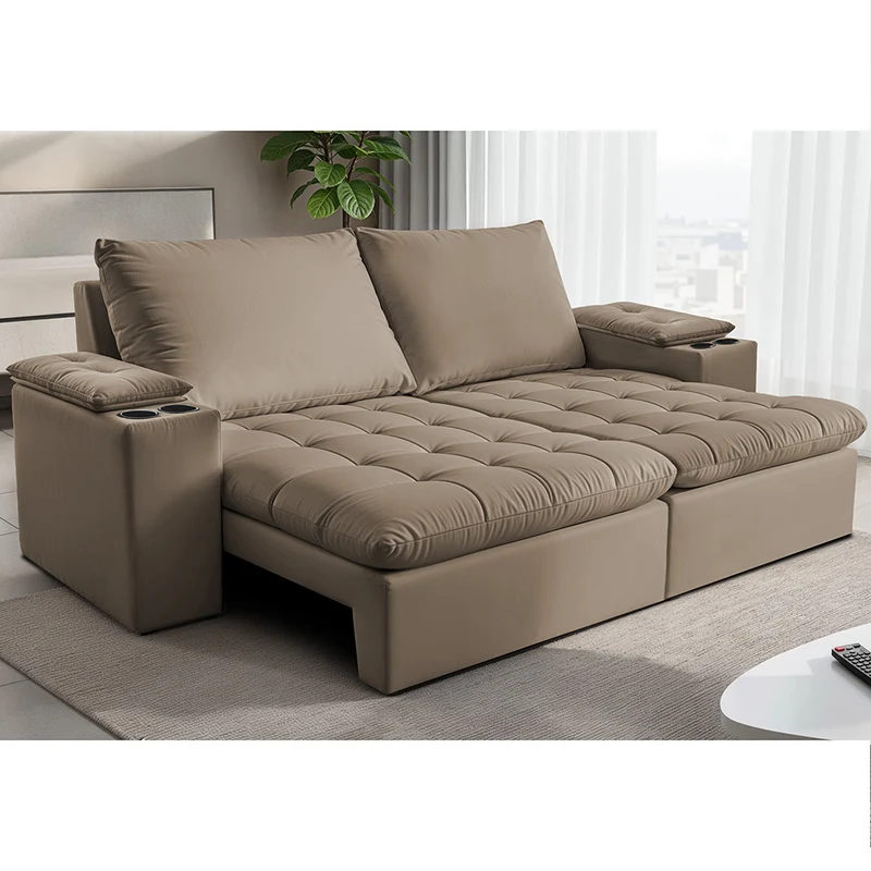 Sofá Retrátil e Reclinável Milano com Porta Copos Velupluma Cama inBox Castor / 2,00m