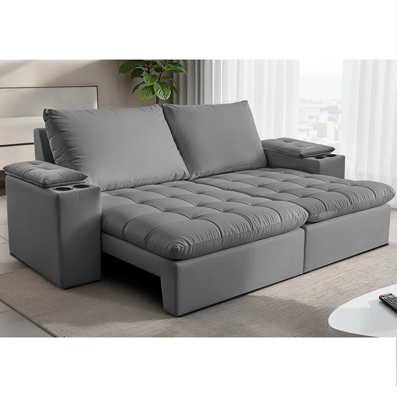 Sofá Retrátil e Reclinável Milano com Porta Copos Velupluma Cama inBox Cinza / 2,00m