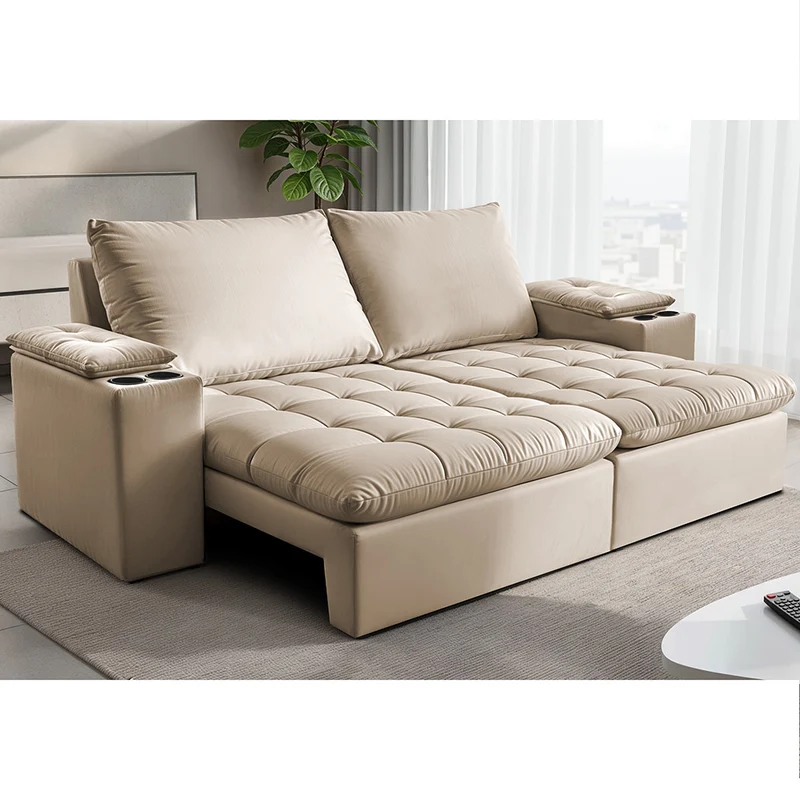Sofá Retrátil e Reclinável Milano com Porta Copos Velupluma Cama inBox Bege / 2,30m