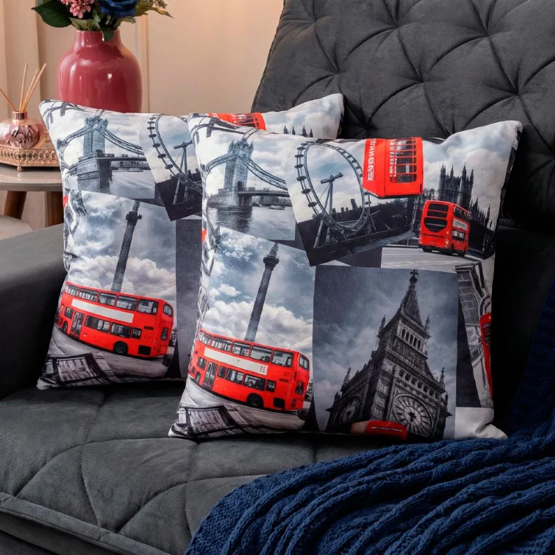 Almofadas Kit Plumie De 45x45cm 2 Uni Estampadas Londres Cama Inbox