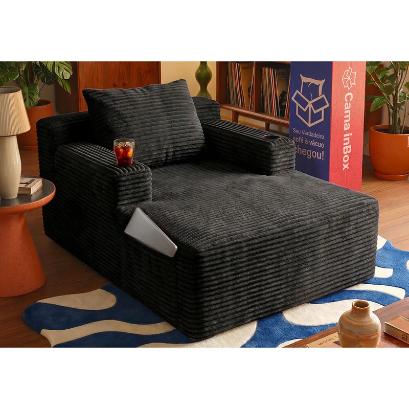 Sofá Poltrona Hydi com Molas Ensacadas Boost Tech Tecido Velourê Cama inBox Preto