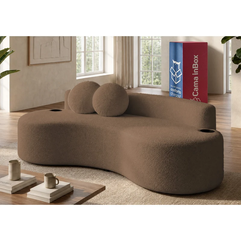 Sofá Veda Xpand Tech Tecido Bouclê a Vácuo Cama inBox Marrom / 1,88m