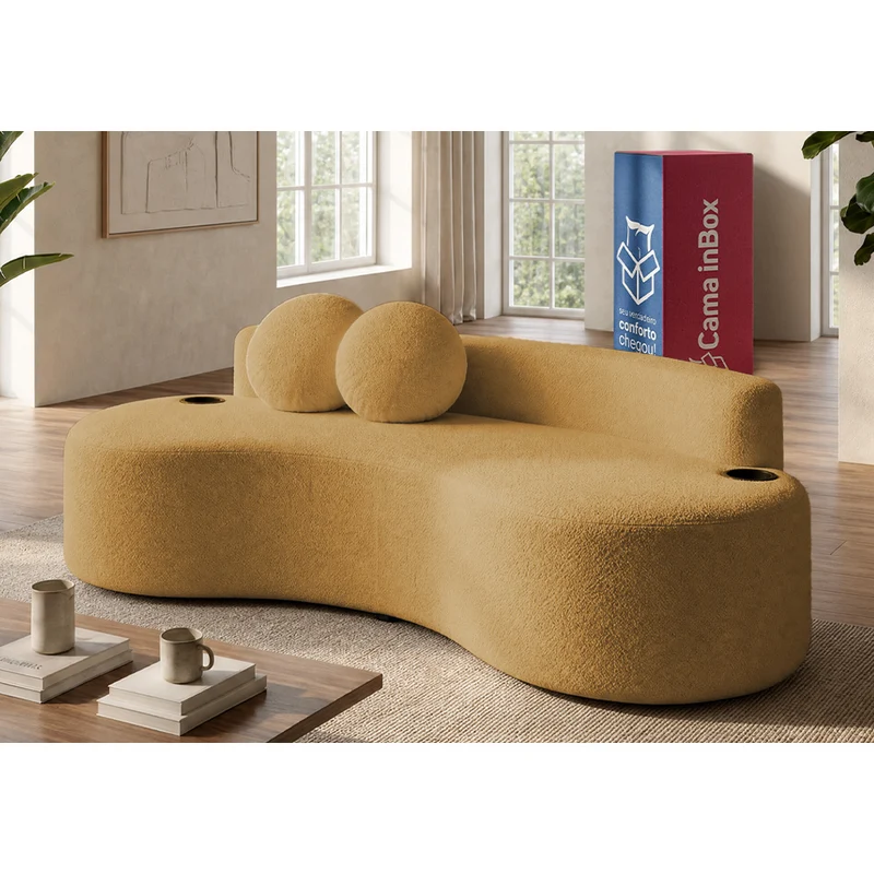 Sofá Veda Xpand Tech Tecido Bouclê a Vácuo Cama inBox Caramelo / 1,88m