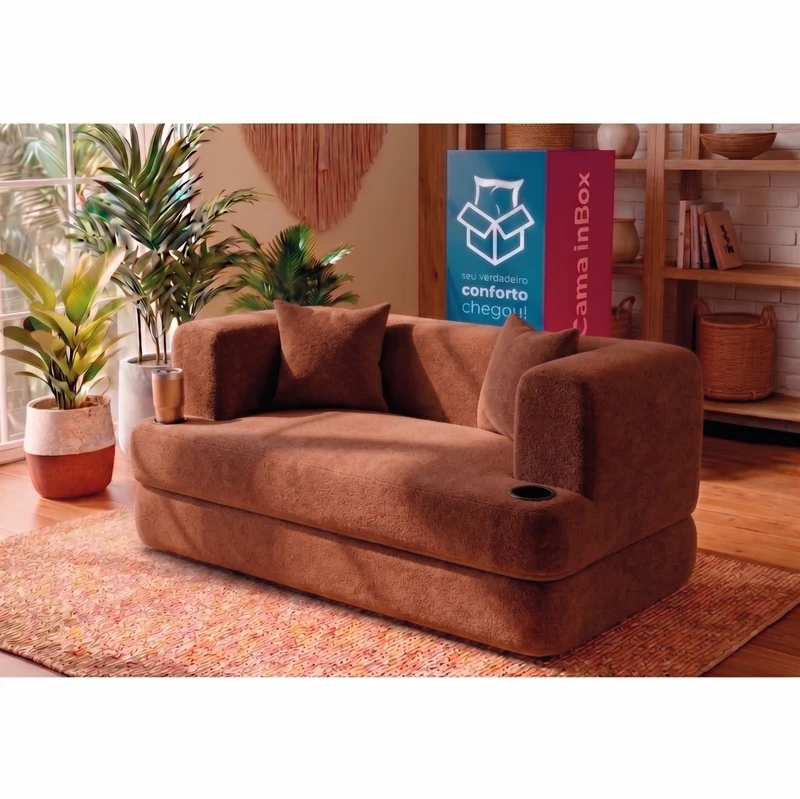 Sofá Cama Muna Xpand Tech Tecido Bouclê Cama inBox Marrom / 1,50m