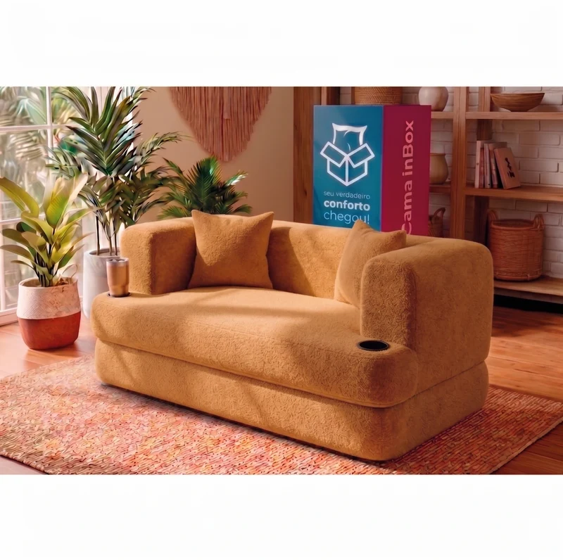 Sofá Cama Muna Xpand Tech Tecido Bouclê Cama inBox Caramelo / 1,88m