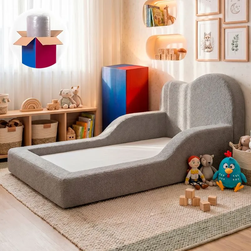 Cama Montessoriana Juvenil Cloud 118x220cm Xpand Tech Bouclê Cinza Claro Cama Inbox